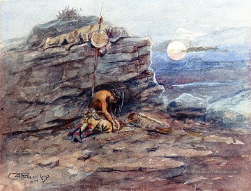 Pleurer son guerrier Art mort occidental Amérindien Charles Marion Russell Peinture à l'huile